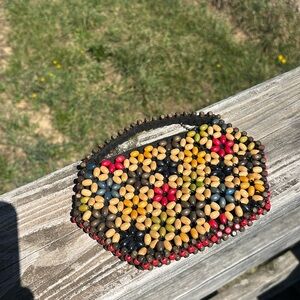 Suzanne Brand Beaded Floral Pattern Clutch Bag - Vintage 1930-1940 Wooden Beads